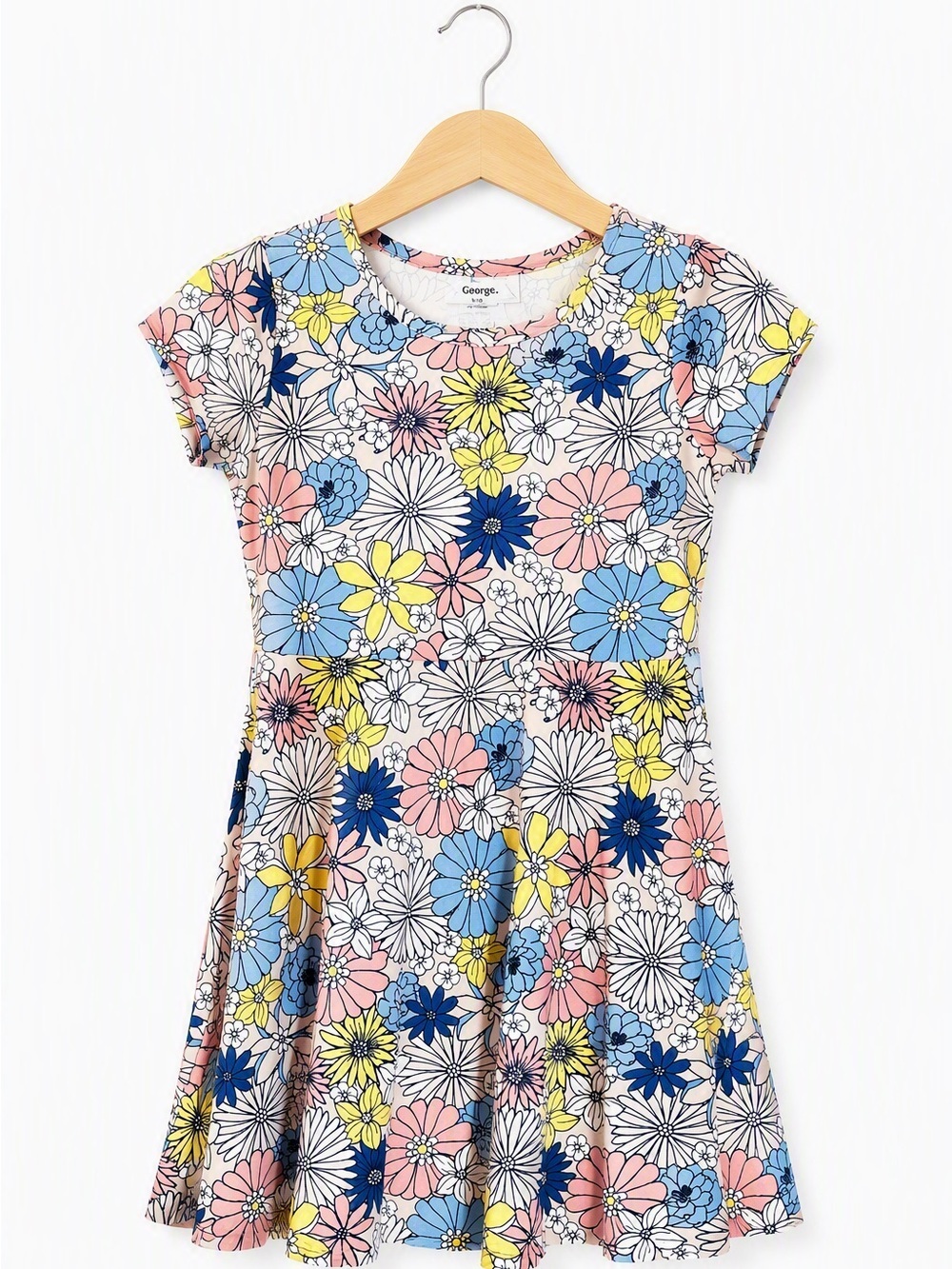 3/10$ George Girls Retro Floral Doodle Skater Dress XL 14-16 Summer All Over